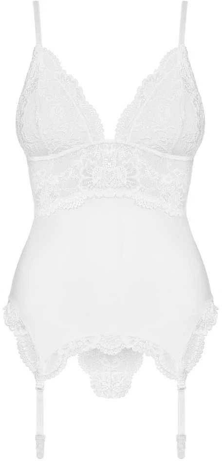 Obsessive - 810-COR-2 korsetas ir stringai baltas S/M