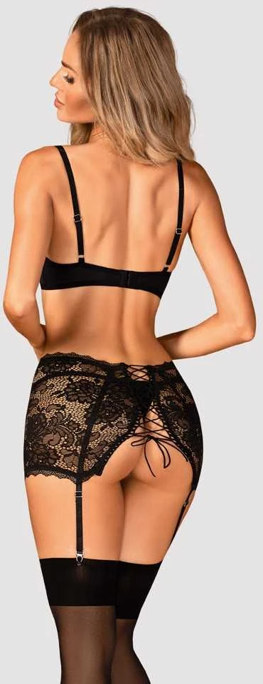 Obsessive - Peonesia 3 Pcs Set Juodas S/M 3 dalių apatinių komplektas