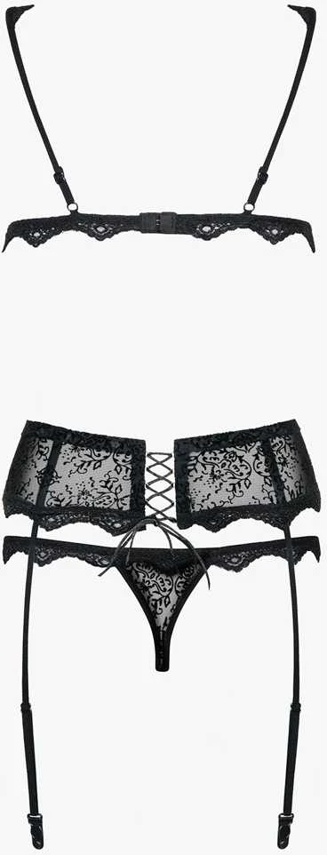 Obsessive - Emperita 3 pcs Set Juodas L/XL 3 dalių apatinių komplektas