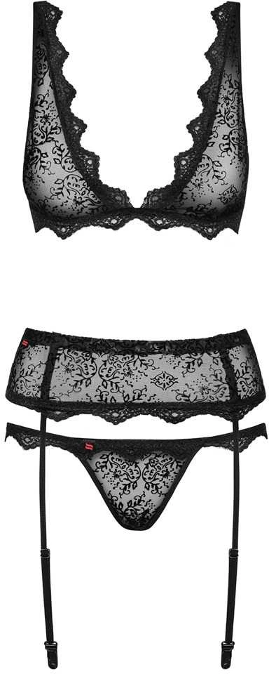 Obsessive - Emperita 3 pcs Set Juodas L/XL 3 dalių apatinių komplektas