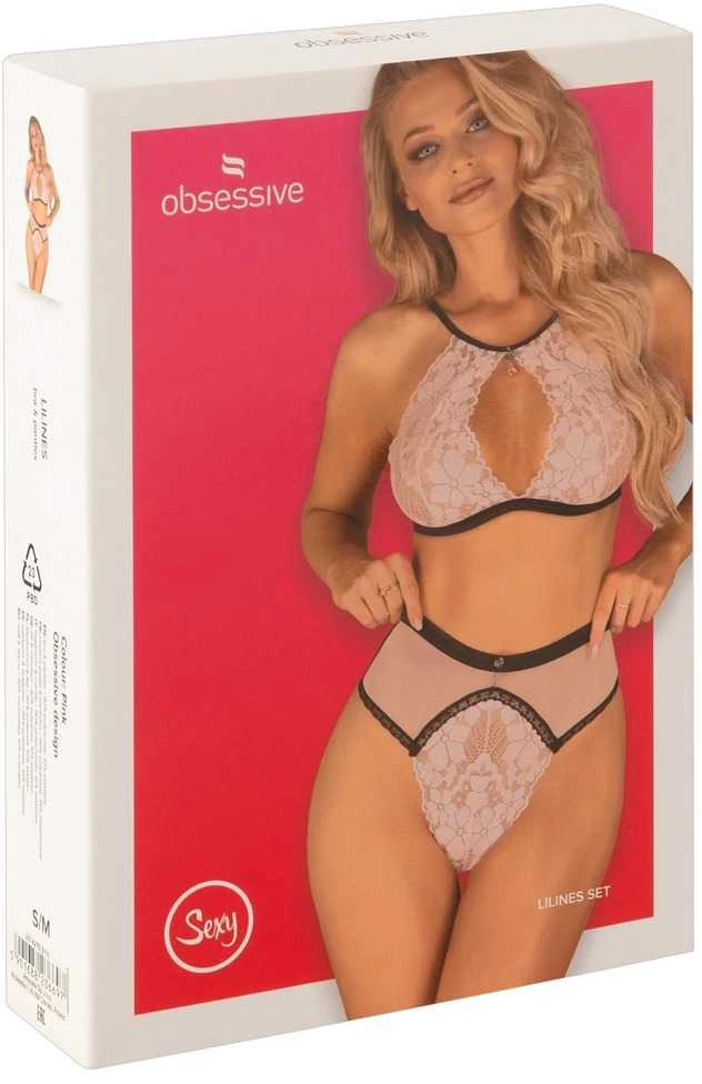 Obsessive Obsessive - Lilines 2-pcs set S/M seksualus liemenėlės ir kelnaičių komplektas