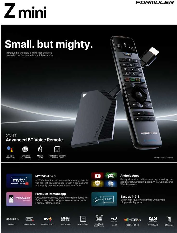 Formuler Z MINI Android 12 OTT IPTV imtuvas