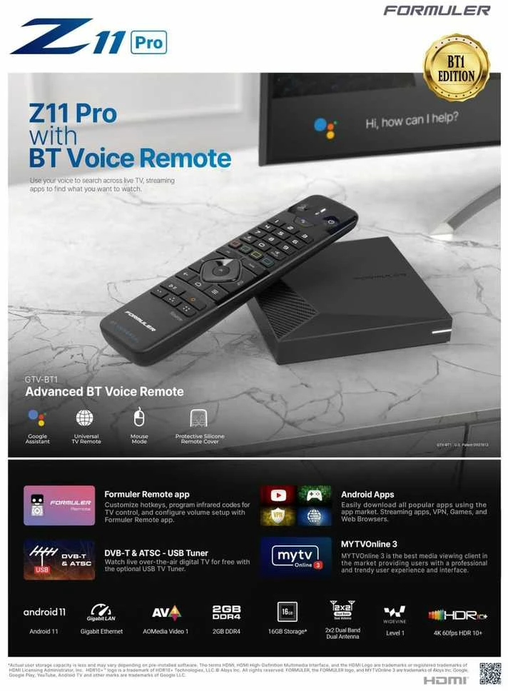 Formuler Z11 PRO BT1 Edition Android 11 OTT IPTV imtuvas