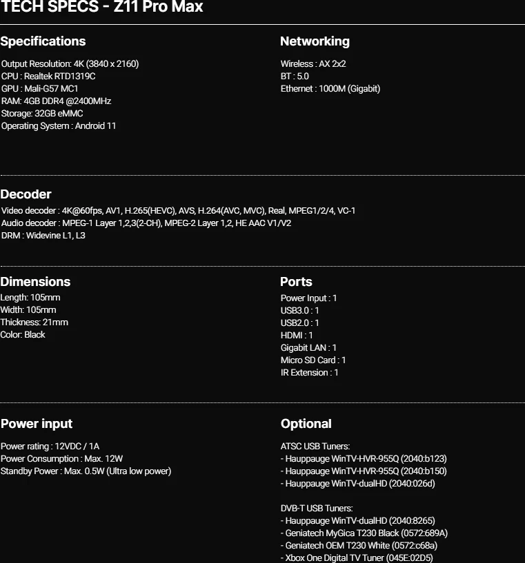Vaizdo grotuvas Formuler Z11 Pro Max BT1 Edition 4K Android OTT Media Streamer / Player - medijos imtuvas - IPTV priedėlis