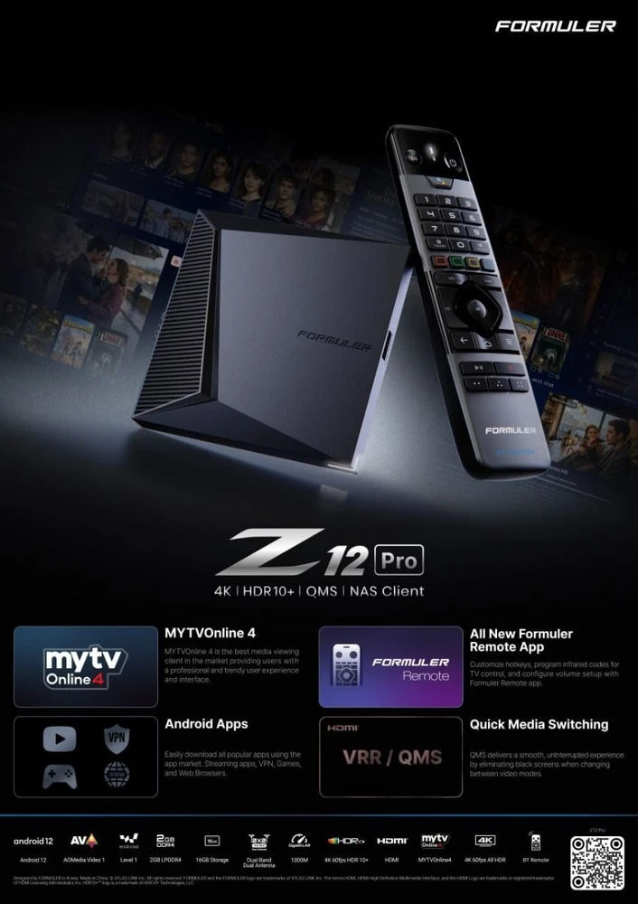 Formuler Z12 Pro 4K Android 12 TV Priedėlis IPTV imtuvas