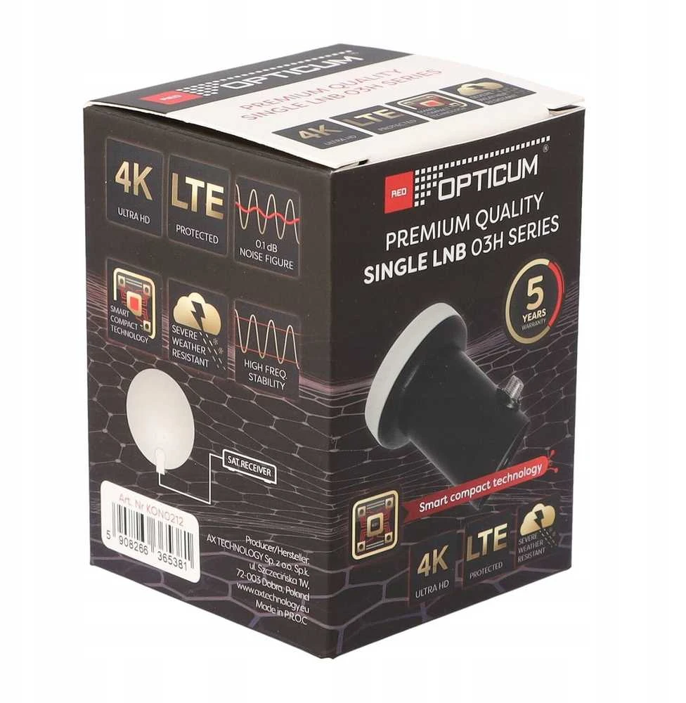 Palydovinės antenos Konverteris OPTICUM Raudona Premium Single LNB 03H Universal