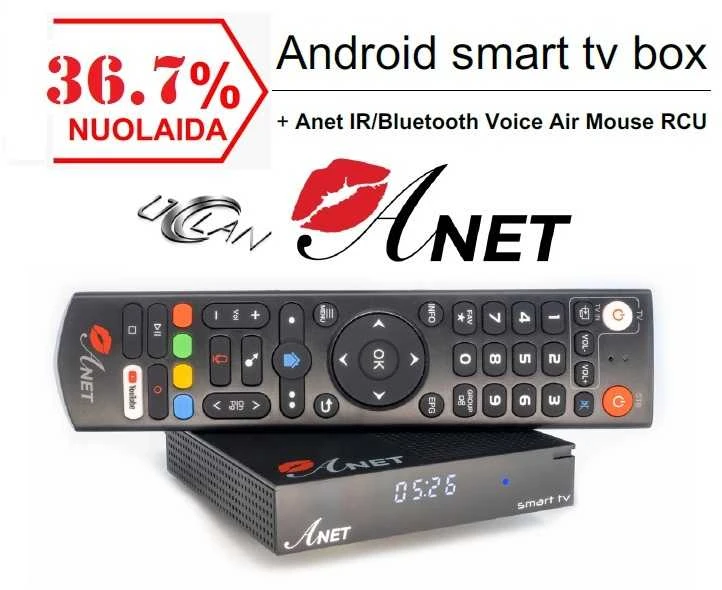 Vaizdo grotuvas uCLan Anet Android 11.0 TV Smart Tv Box su Bluetooth pulteliu