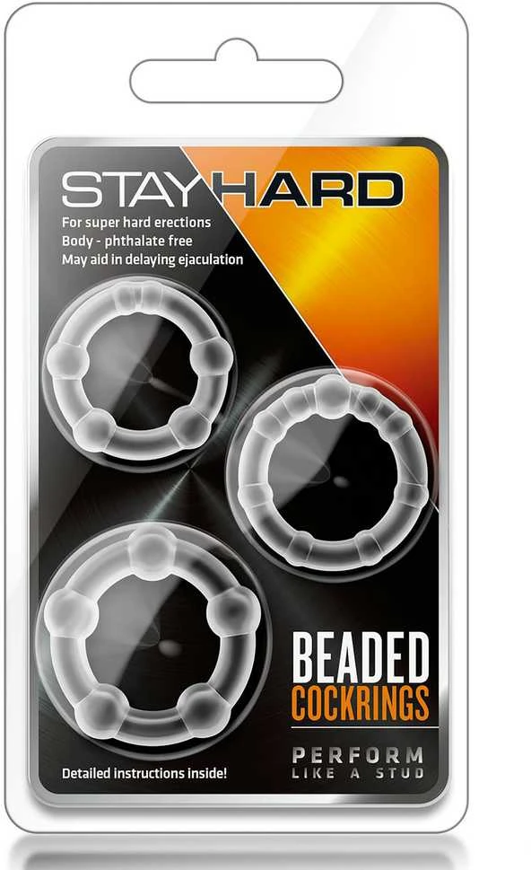 Blush Skaistalai Rinkinys-STAY HARD BEADED COCKRINGS CLEAR