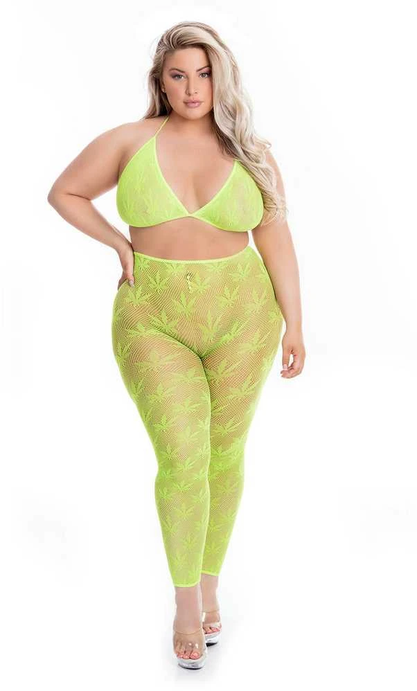 Pink Lipstick Lingerie Rožinė Lipstick Lingerie ALL ABOUT LEAF BRA SET GRN, PLUS SIZE