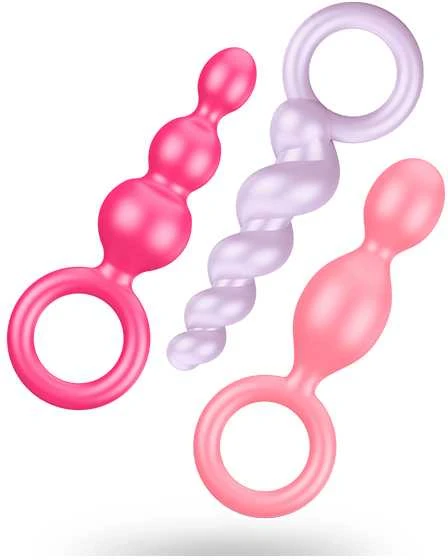 „Satisfyer“ – įvairių spalvų užpakaliukų kamštukai