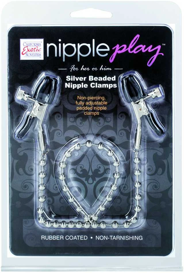 Nipple Play sidabriniai spenelių spaustukai su grandinėle