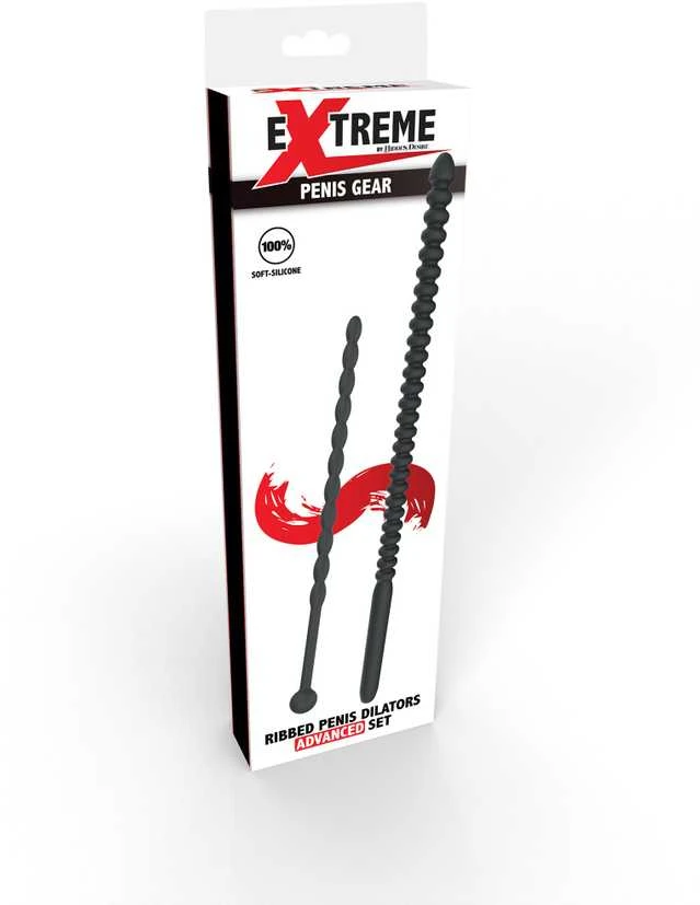 Hidden Desire Ribbed Penis Dilator Set 2 pcs Juodas