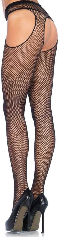 Leg Avenue Apatiniai drabužiai-FISHNET SUSPENDER PANTYHOSE OS