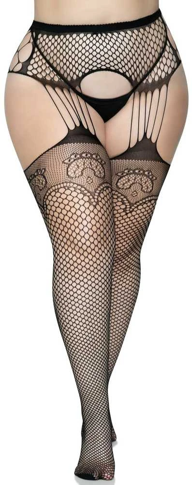 Leg Avenue Europe Juodos kojinės su keliaraiščiu 1X/2X