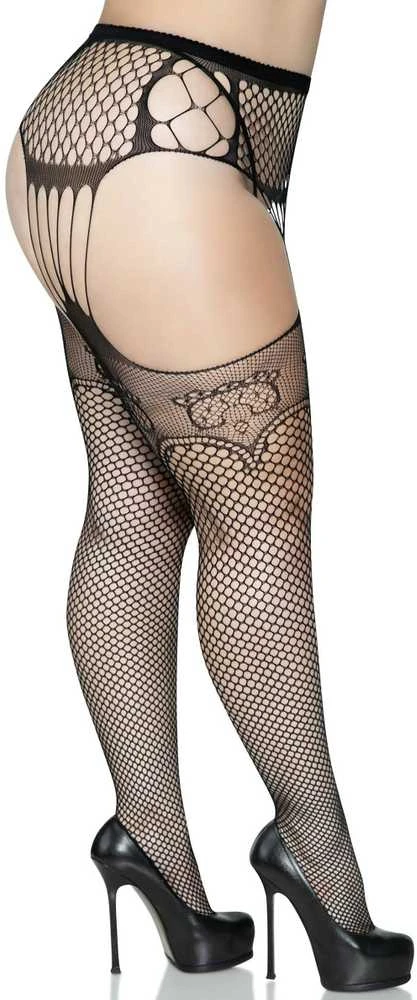 Leg Avenue Europe Juodos kojinės su keliaraiščiu 1X/2X