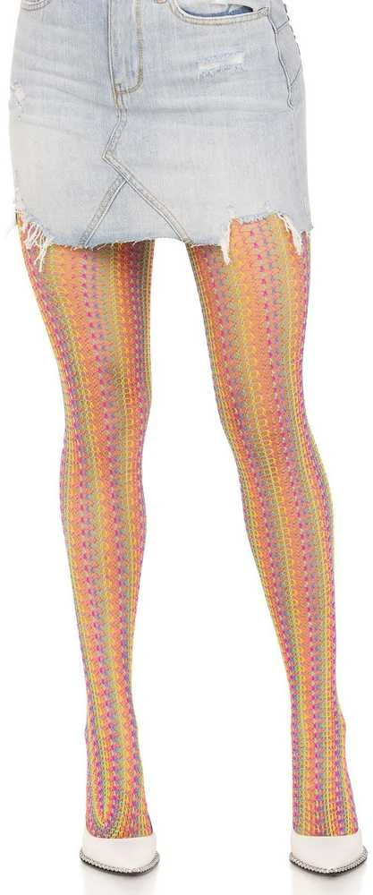 Leg Avenue Europe Leg Avenue Vaivorykštės nertos tinklinės pėdkelnės O/S