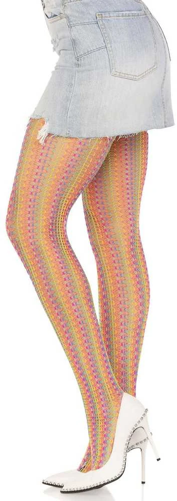 Leg Avenue Europe Leg Avenue Vaivorykštės nertos tinklinės pėdkelnės O/S