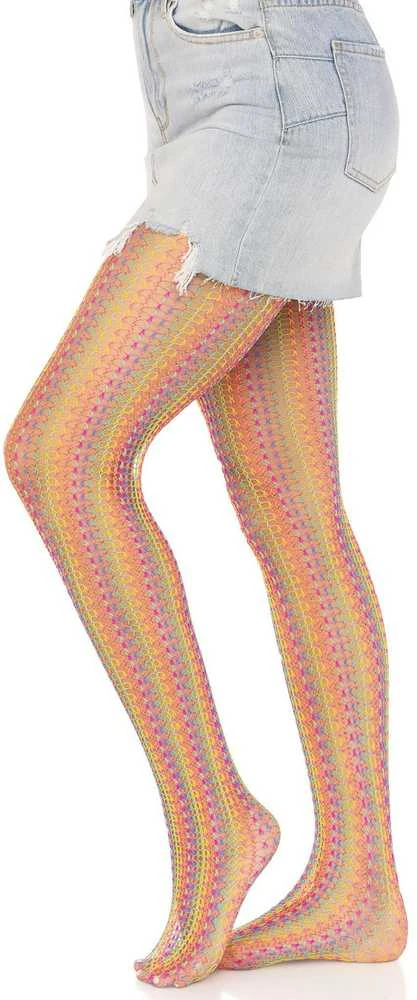Leg Avenue Europe Leg Avenue Vaivorykštės nertos tinklinės pėdkelnės O/S