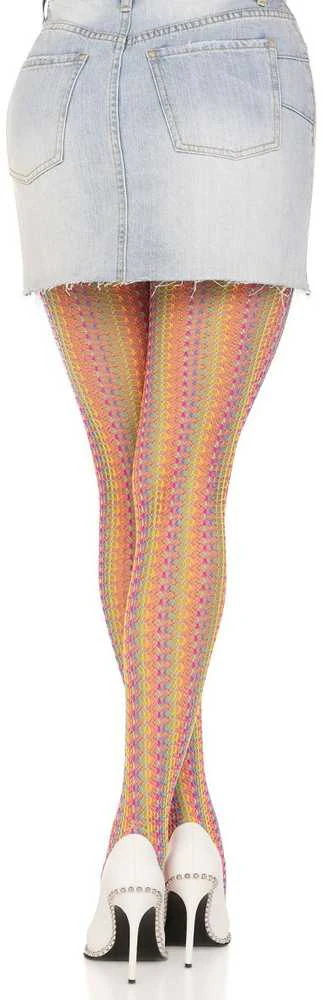 Leg Avenue Europe Leg Avenue Vaivorykštės nertos tinklinės pėdkelnės O/S
