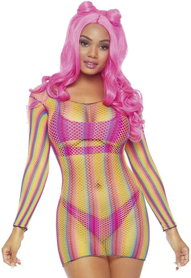 Leg Avenue Europe RAINBOW Vaivorykštės spalvos tinklinė mini suknelė