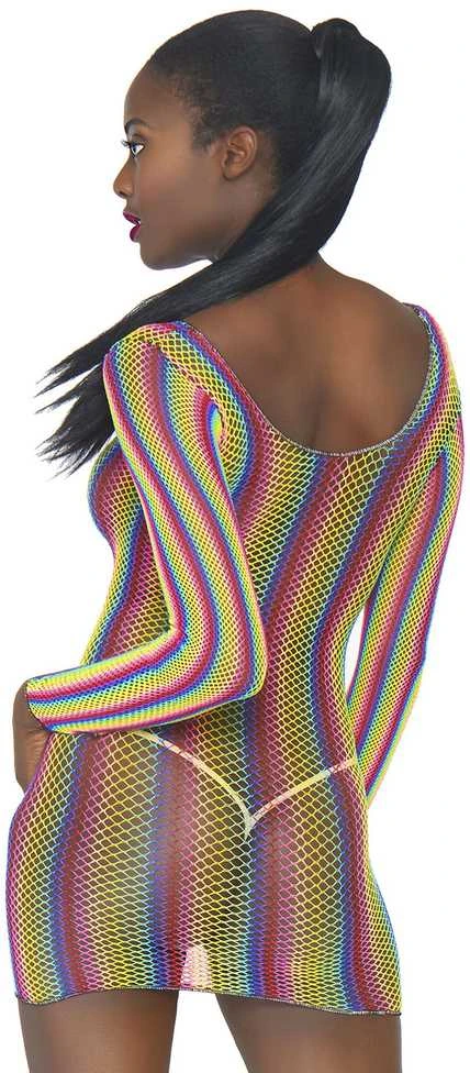 Leg Avenue Europe RAINBOW Vaivorykštės spalvos tinklinė mini suknelė