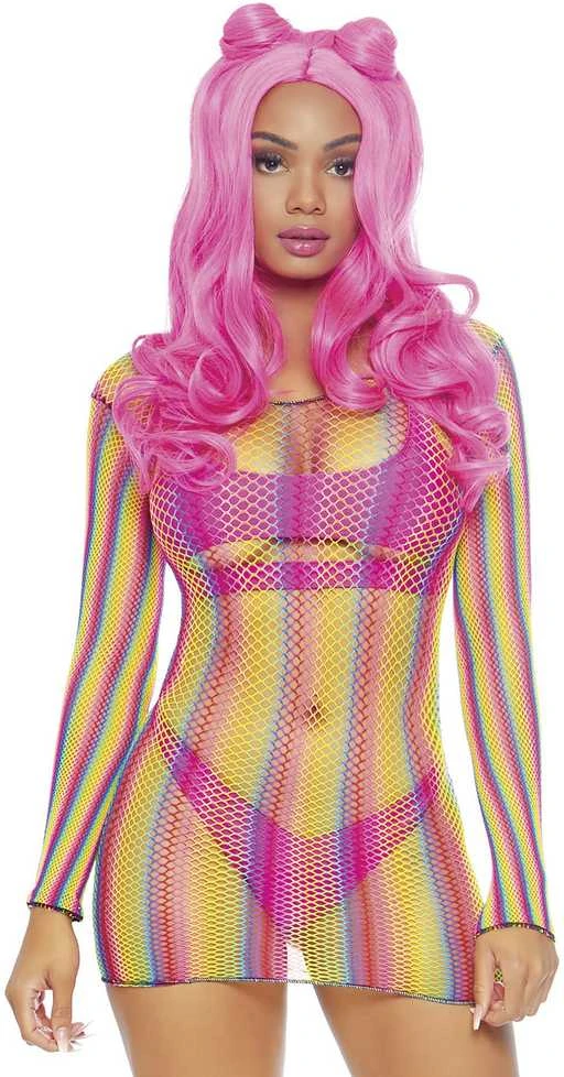 Leg Avenue Europe RAINBOW Vaivorykštės spalvos tinklinė mini suknelė