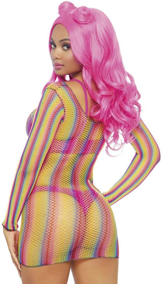 Leg Avenue Europe RAINBOW Vaivorykštės spalvos tinklinė mini suknelė
