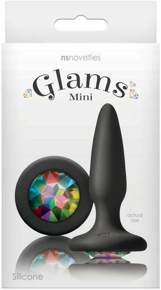 Juodas Glams Mini analinis kamštis su vaivorykštiniu akmeniu