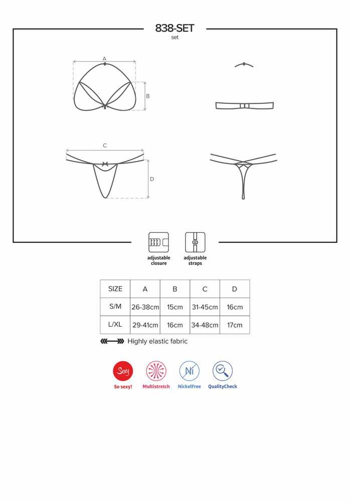 Obsessive - 838-Set-1 2 pcs Set Juodas L/XL