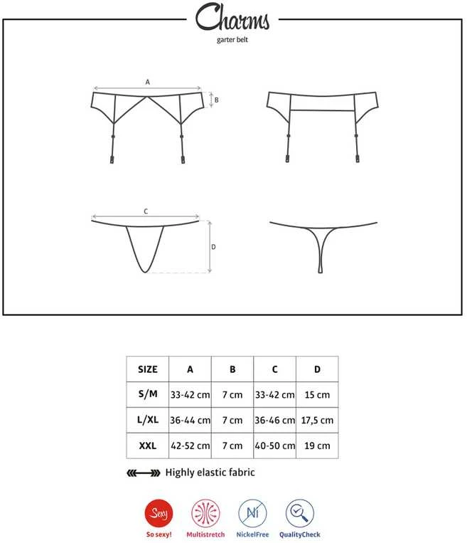 Obsessive - Charms Garter Belt & Thong Juodas L/XL