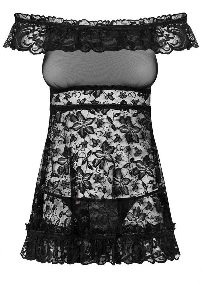 Obsessive - Flores chemise & thong juodas L/XL