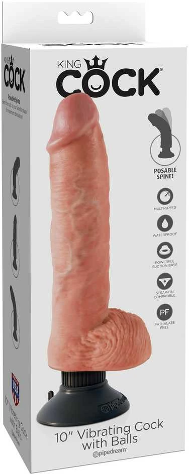Pipedream King Cock 10 colių vibruojantis masturbatorius su kamuoliukais