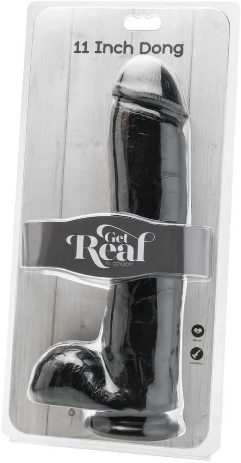 Get Real TOYJOY Dildo-cock 11 colių su kamuoliukais juodas