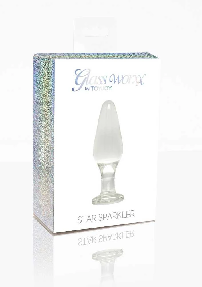 Toyjoy Star Sparkler stiklinis analinis kaištis pakuotėje