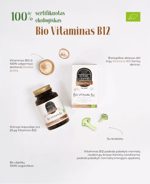 Ekologiškas vitaminas B12 25 mcg, 60 kapsulių