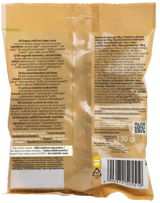 Ekologiški augaliniai saldainiai „Karvutė“ kakaviniai, 150g