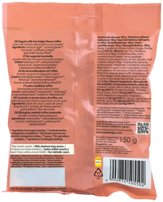 Ekologiški augaliniai saldainiai „Karvutė“ Toffi skonio, 150 g