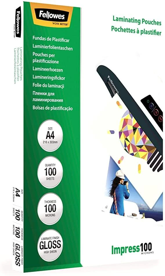 FELLOWES LAMINATING POUCH 100MIC A4 100PK