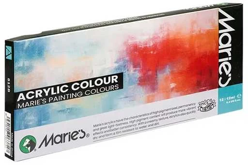 Akrilinių dažų rinkinys MARIES, 12 sp. po 12 ml