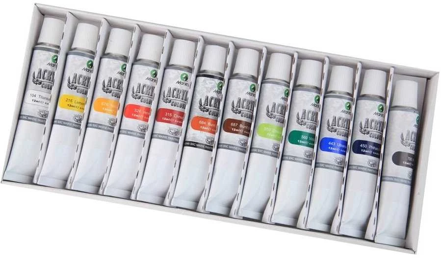 Akrilinių dažų rinkinys MARIES, 12 sp. po 12 ml