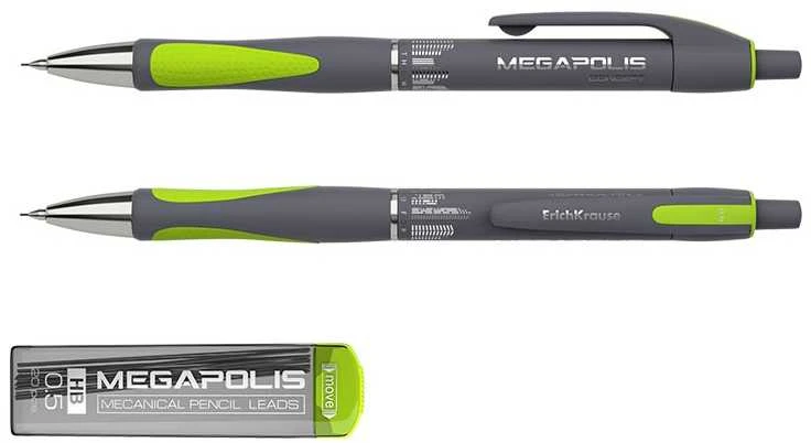 Automatinis pieštukas MEGAPOLIS CONCEPT, ErichKrause, 0.5 mm, HB, su 20 papildomų grafitų, blisteryje