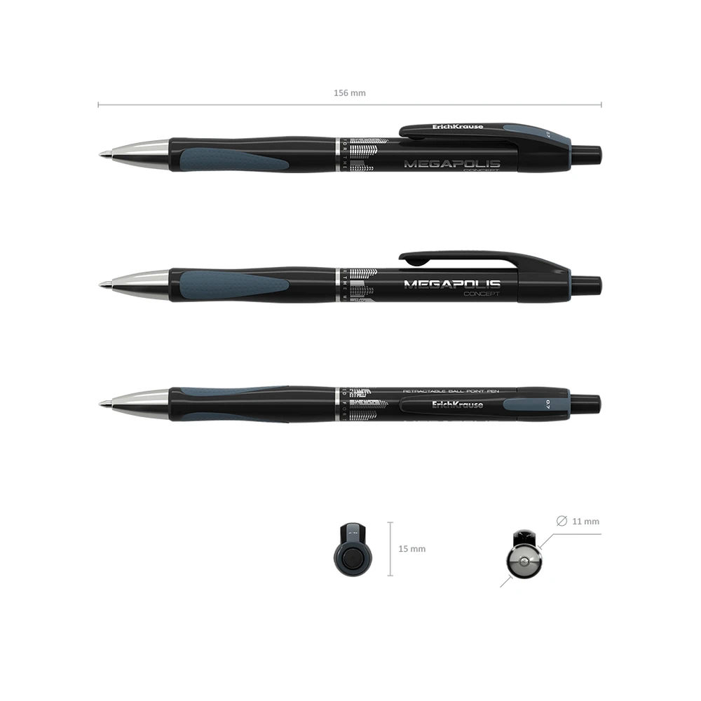Automatinis tušinukas MEGAPOLIS CONCEPT, ErichKrause, 0.7mm, juodos sp.