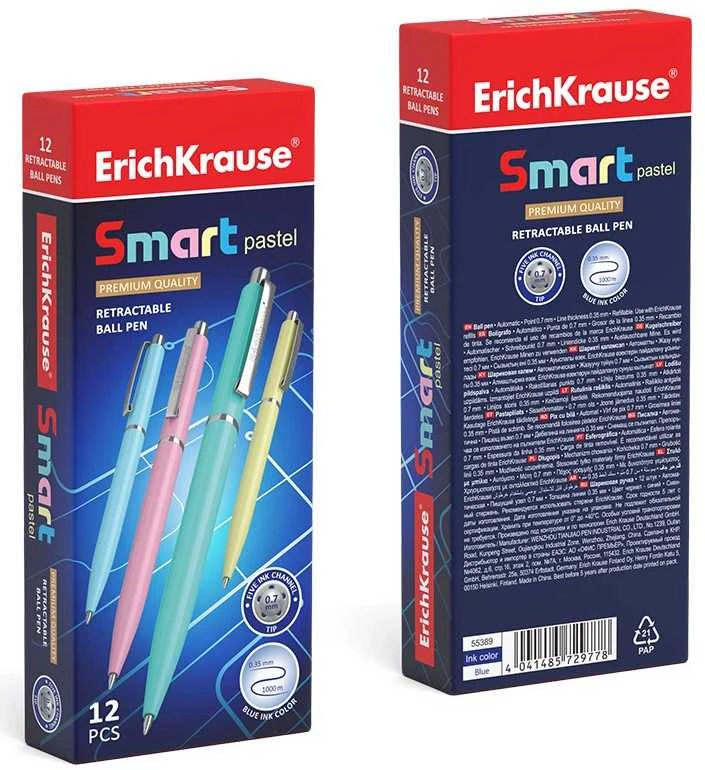 Automatinis tušinukas SMART PASTEL, ErichKrause, 0.7mm, mėlynos sp.