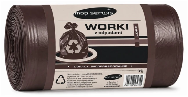 BIO šiukšlių maišai MOP SERWIS, 60 L, 10 vnt., suyrantys, rudos sp.