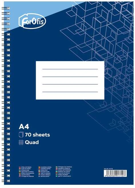 Bloknotas FOROFIS, A4, langeliais, 70 lapų, 60gsm, su spirale šone