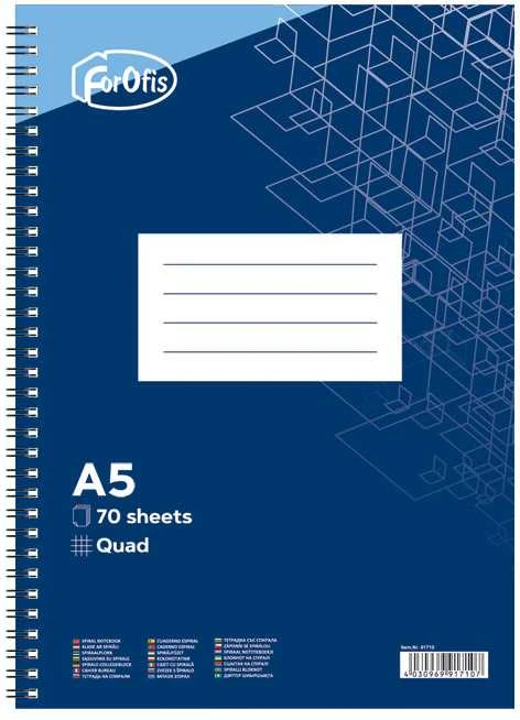 Bloknotas FOROFIS, A5, langeliais, 70 lapų, 60gsm, su spirale šone
