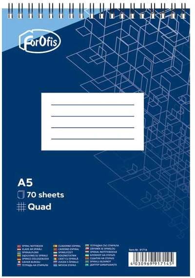 Bloknotas FOROFIS, A5, langeliais, 70 lapų, 60gsm, su spirale viršuje
