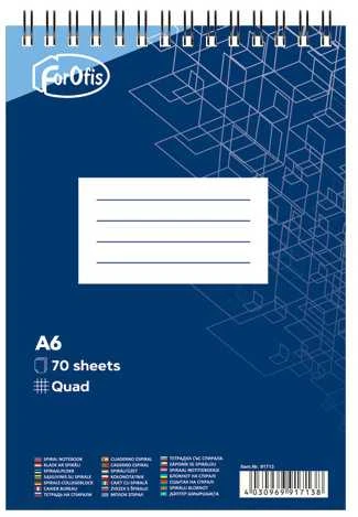 Bloknotas FOROFIS, A6, langeliais, 70 lapų, 60gsm, su spirale viršuje