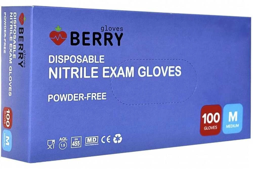 Vienkartinės nitrilinės pirštinės BERRY Mėlyna, M dydis, mėlynos sp., be pudros, 100 vnt.
