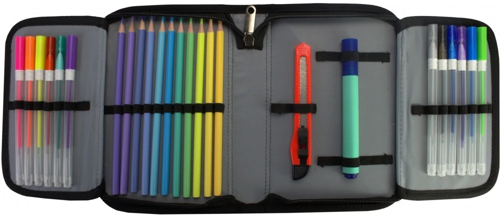 Penalas CoolForSchool, 205x140x45 mm, su 2-iem atverčiamais skyriais, juodos sp.
